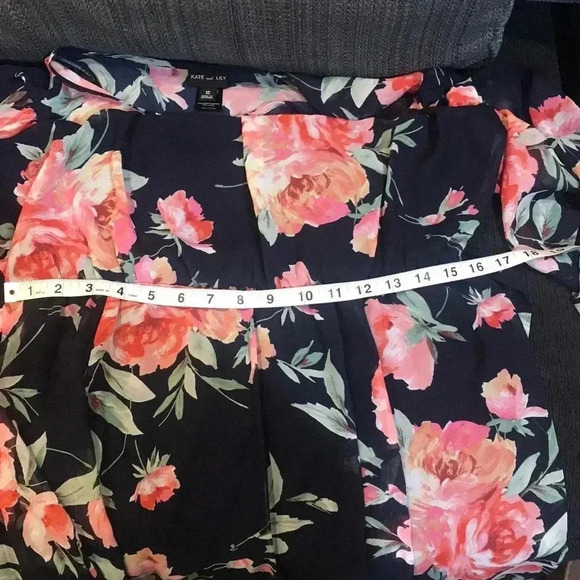 Kate and Lily Long Sleeve Blue and Pink Floral Midi A-Line Dress-Size 12 - Picture 12 of 12